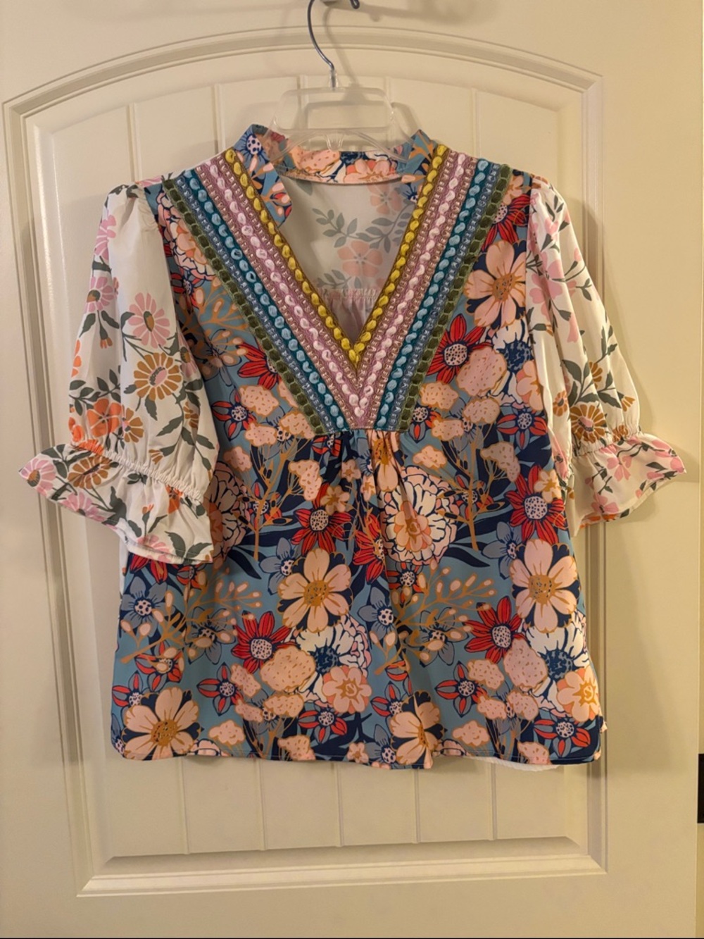 SHEIN Multicolor Floral V‑Neck Mixed Print Blouse